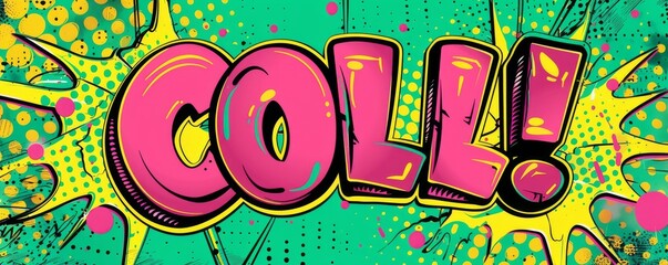 Vibrant pop art banner with the word COOL in bold colorful comic style