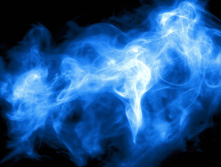 Fototapeta premium Ethereal blue smoke wisps swirling in an abstract, mystical vapor and fog with ghostly shapes