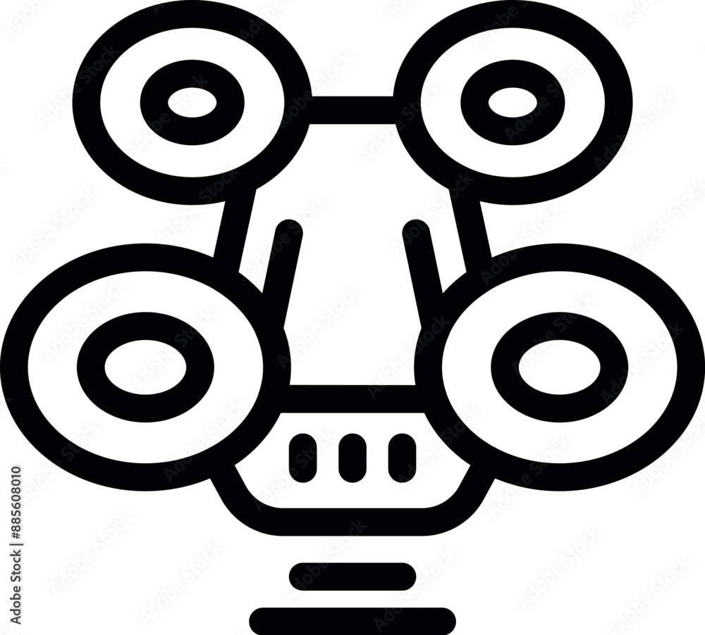 Poster line icon of a quadcopter drone hovering and recording