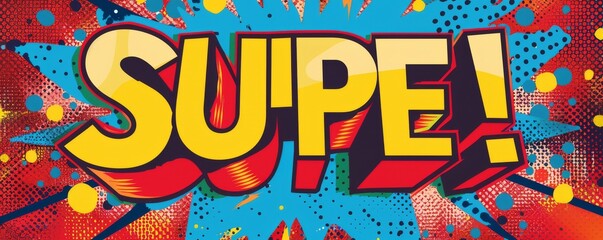 Vibrant pop art banner with the word SUPER in bold letters and comic style