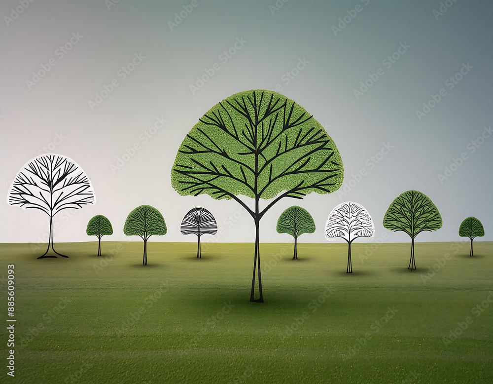 Poster minimal trees linear icons- a vector set of minimalistic tree icons in linear style. _1(212)