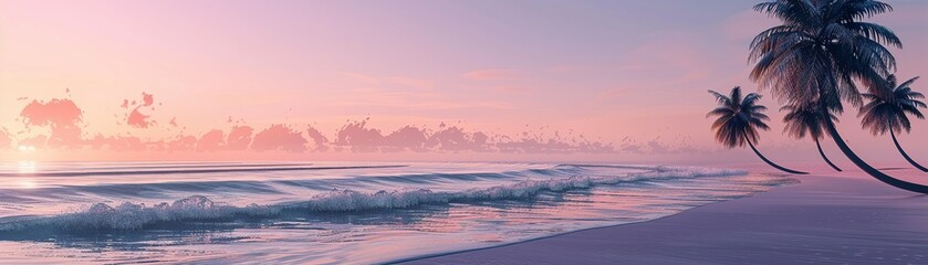 Obraz premium Serene Beach Sunset with Palm Tree Silhouettes