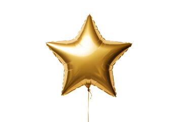 Shiny star shaped golden foil balloon on transparent. Celebration concept.