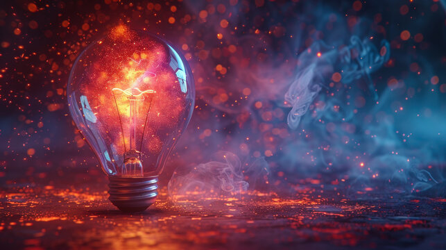 Dynamic Lightbulb with Sparks and Smoke - Symbol of Creativity and Innovation