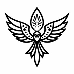 Doodle bird with intricate mandala wings, white background