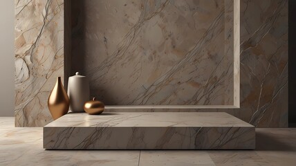 Podium 3d cosmetic background for natural stone product presentation. Generative Ai
