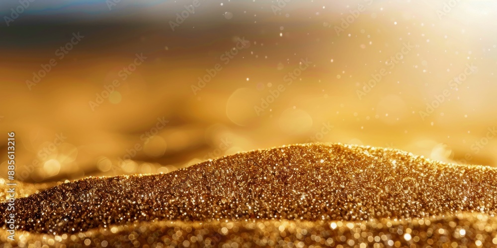 Poster abstract close-up of sparkling golden glitter. generative ai