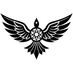 Doodle bird with intricate mandala wings, white background