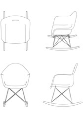 Chair Line Vector Illustration. Different Views of Modern Chair, Ideal for Furniture Design and Interior Concepts with Front, Side, and Top Views