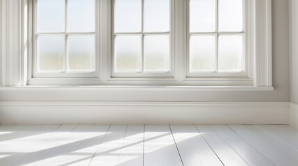 Fototapeta premium A white chair sits in front of a window with a potted plant