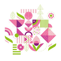 Geometric modern pattern full of shapes and forms happy and floral garden