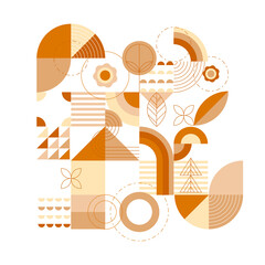 Geometric modern pattern full of shapes and forms orange