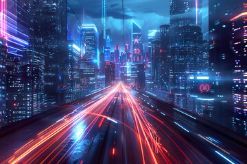 Fototapeta premium A cityscape with a tall building in the middle.