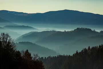 Mountain ridges with morning mist