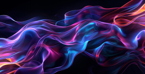 Abstract fluid multicolored shapes on a black background, liquid colorful wavy texture in the style of air