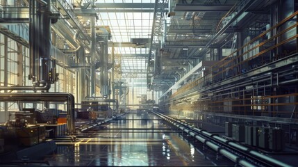 Fototapeta premium Industrial Architecture - A Futuristic Factory Interior