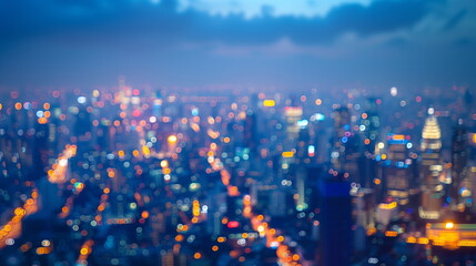 Blurred bokeh of city at night from hight view angle