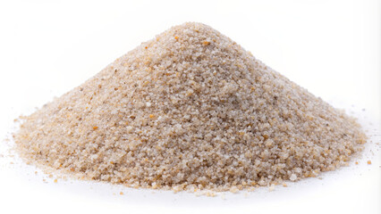 A mound of fine white sand sits against a white background