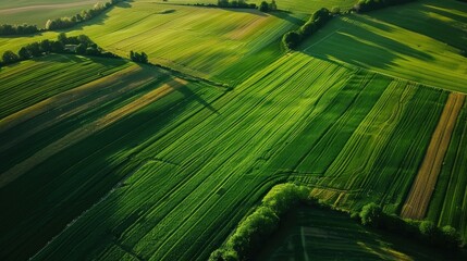 Aerial View of Lush Green Fields