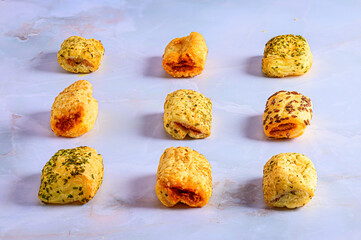 Savory Puff Pastries on Light Marble Surface