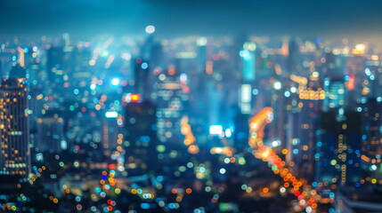Blurred bokeh of city at night from hight view angle