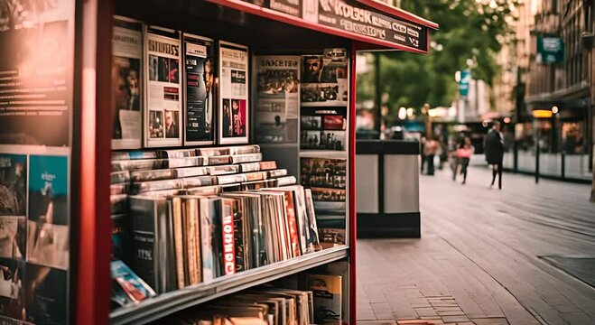 Sale of magazines at a kiosk.