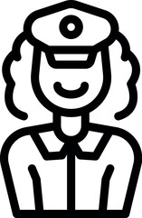 Line art icon of a female police officer smiling, conveying trust and safety