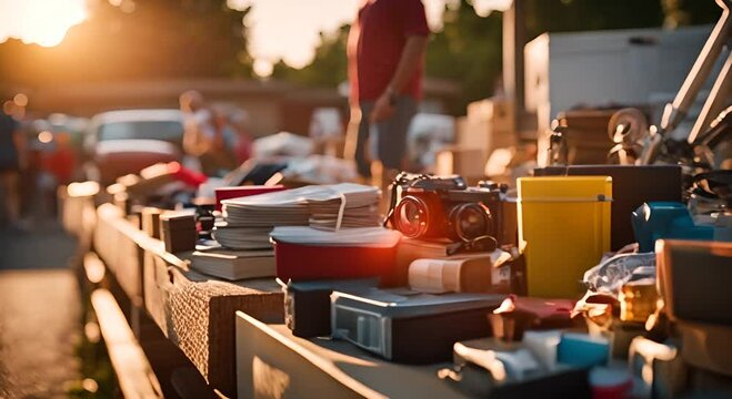 Garage sale in an American neighborhood.