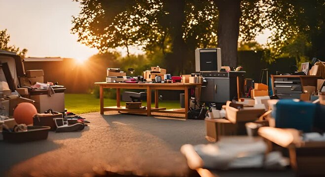 Garage sale in an American neighborhood.
