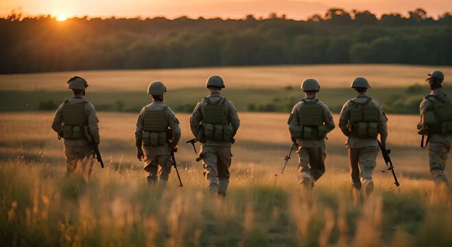 Soldiers in military training.