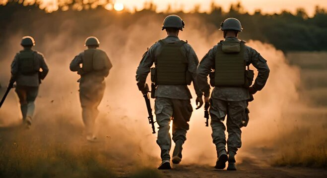 Soldiers in military training.