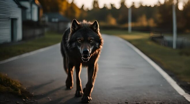 Furious wolf in the forest.