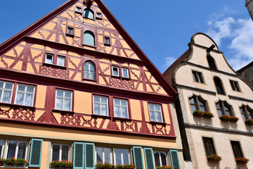 Vintage German Houses in Picturesque Medieval Walled Village of Rothenburg
