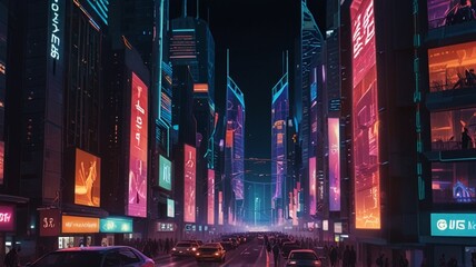 Futuristic Cityscape with Cyberpunk Aesthetic






