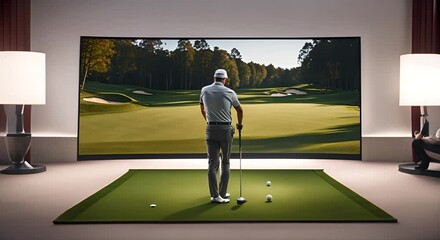 Modern golf simulator with a screen.