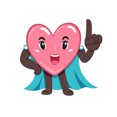 Cartoon healthy heart superhero with cape for design.