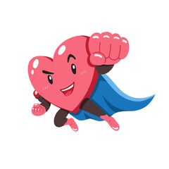 Healthy cartoon heart character with superhero cape for design.