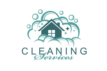 cleaning service design with house and foam isolated on white background