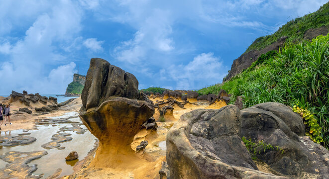 Memerizing rock formations and scanery in the Yehliu Geopark natural reserve, Yehliu cape, New Taipei City, Taiwan