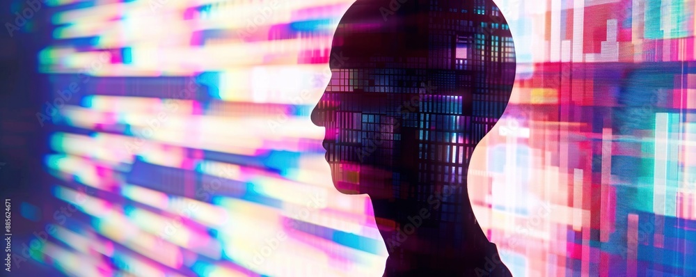 Aufkleber abstract digital silhouette with vibrant colors and pixelated effects, representing modern technolog