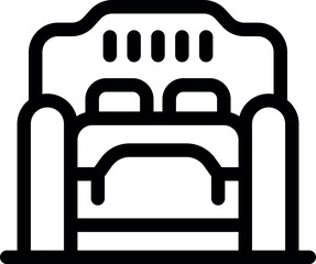 Double bed with two pillows and blanket in bedroom furniture outline icon