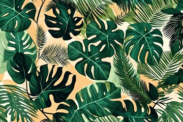 Abstract leave background pattern vector. Tropical monstera leaf design wallpaper.