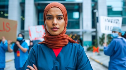 Portrait of a Nurse in hijab wearing medical scrubs, Doctor wearing hijab and stethoscope
