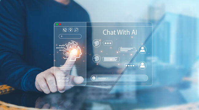 AI chatbot conversation using artificial intelligence technology smart robot AI, Generative AI, Answer, Businessman using AI to generate something, Customer support, laptop, assistant, Chat interface.