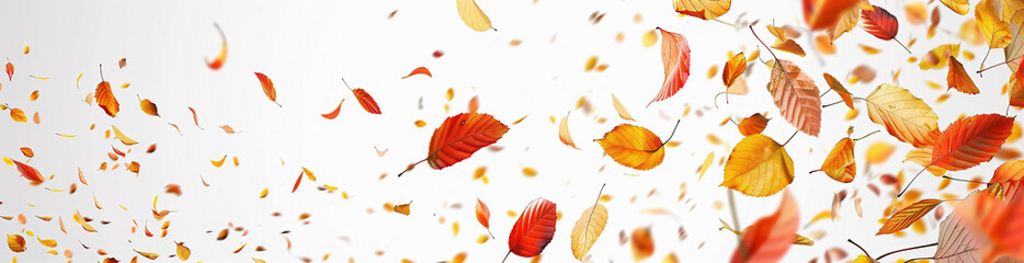Obraz premium Background with a swirl made of autumn leaves, colorful leaves on a white, solid background.