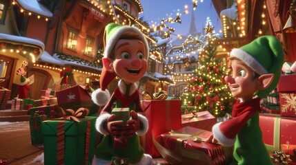 Merry Elves Working Cheerfully Wrapping