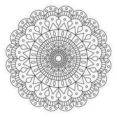 Vector hand drawn doodle mandala art. Ethnic mandala with tribal ornament. modern textile mandala art. tattoo motif, bohemian mandala black white coloring book page, arabic islamic line art design