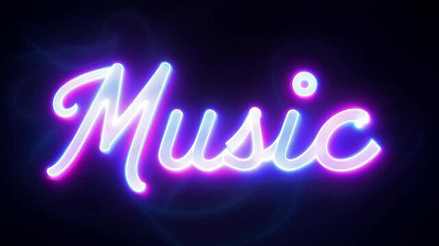 The word "Music" appears, written in neon glowing letters on a dark background.
Concept: track playlists, nightlife, music events and club culture. Invitation template