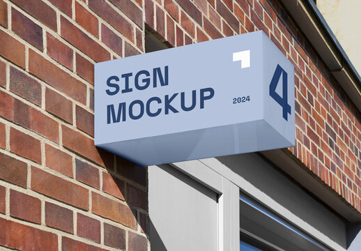 Ractangle Sign Attached To Wall Mockup
