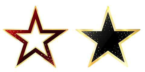 Golden Star with Red, Golden Star with Black, Isolated, Decoration